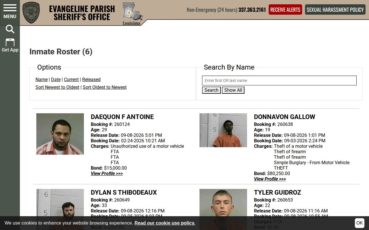 Official Evangeline Parish 48 Hour Release roster view