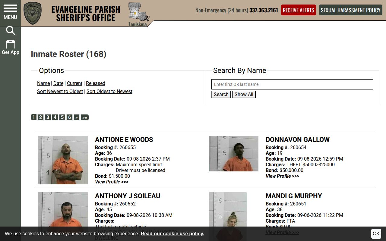 Evangeline Parish Sheriff inmate roster search and filters