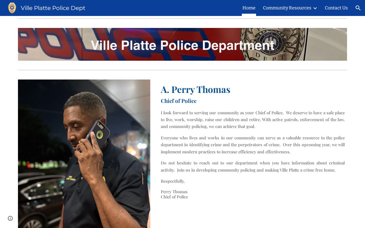Official Ville Platte Police Department contact webpage